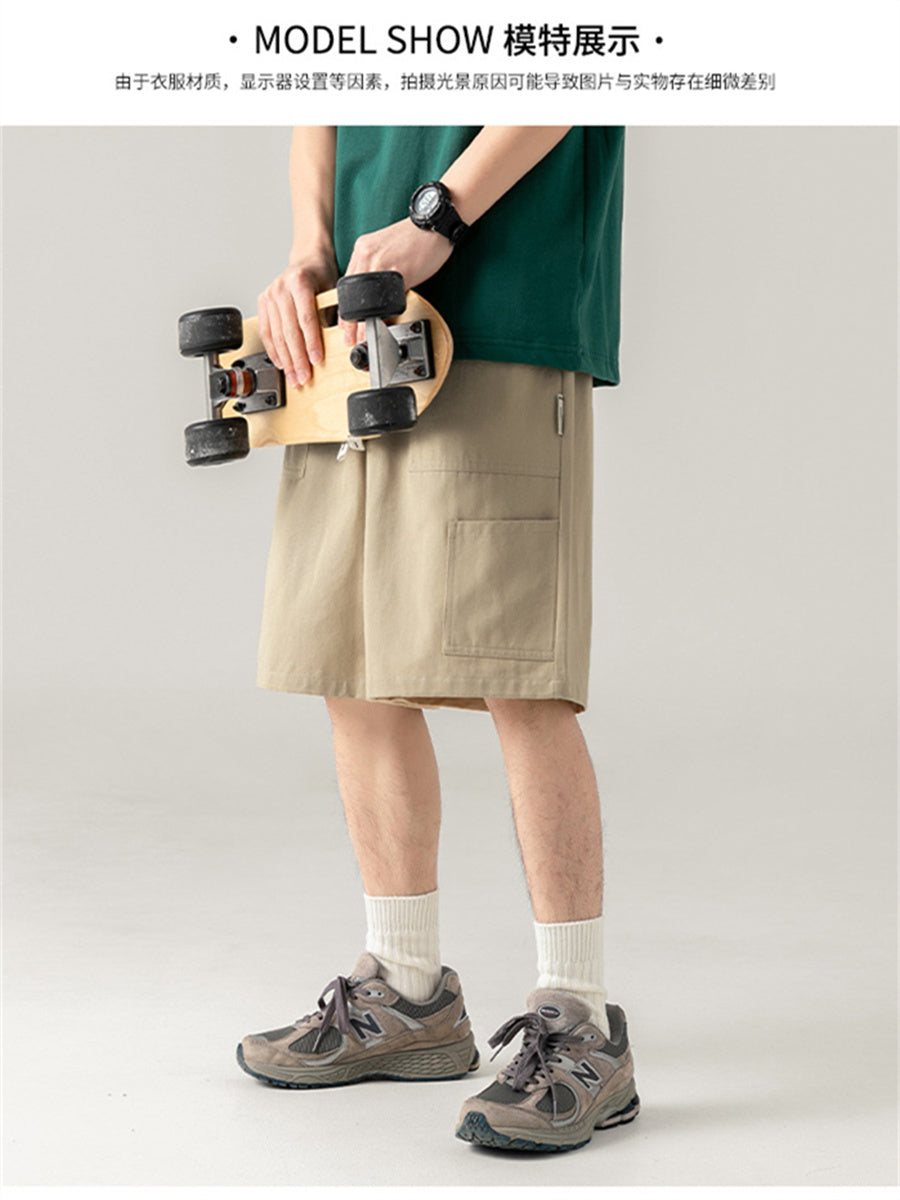 Liber Spring Men's Solid Color Splicing Large Pocket Shorts