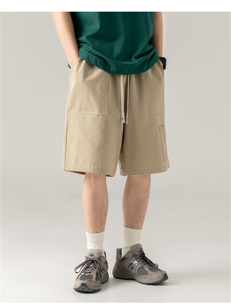 Liber Spring Men's Solid Color Splicing Large Pocket Shorts
