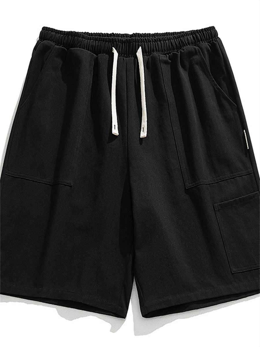 Liber Spring Men's Solid Color Splicing Large Pocket Shorts