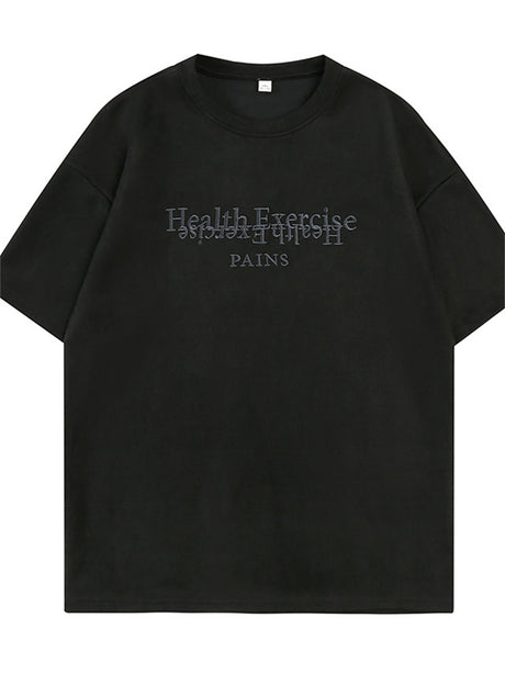 Liber Spring Unisex Embroidered Retro American Letter T-shirt
