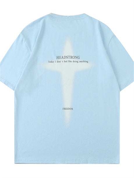 Liber Spring Unisex Retro American Print Couple T-shirt