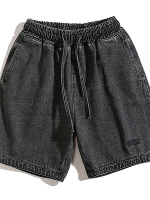 Liber Spring Men's Embroidered Hem Slit Denim Shorts