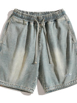 Liber Spring Men's Embroidered Hem Slit Denim Shorts