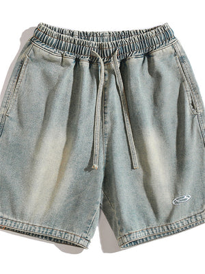 Liber Spring Men's Embroidered Hem Slit Denim Shorts