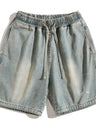 Liber Spring Men's Embroidered Hem Slit Denim Shorts