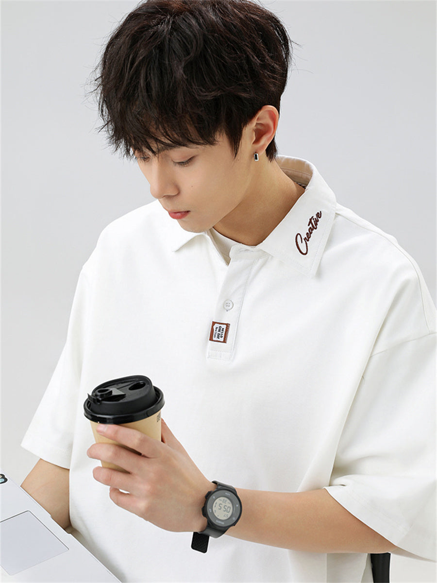 Liber SS Men's Letter Contrast Couple Embroidery T-shirt