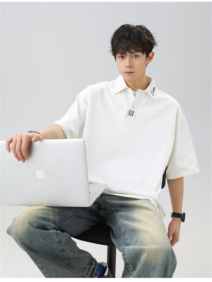Liber SS Men's Letter Contrast Couple Embroidery T-shirt