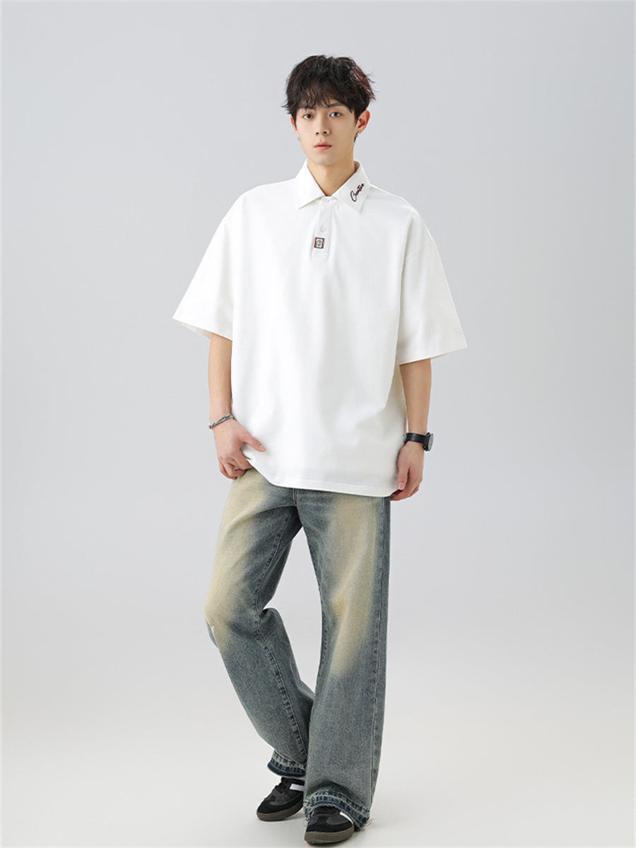 Liber SS Men's Letter Contrast Couple Embroidery T-shirt
