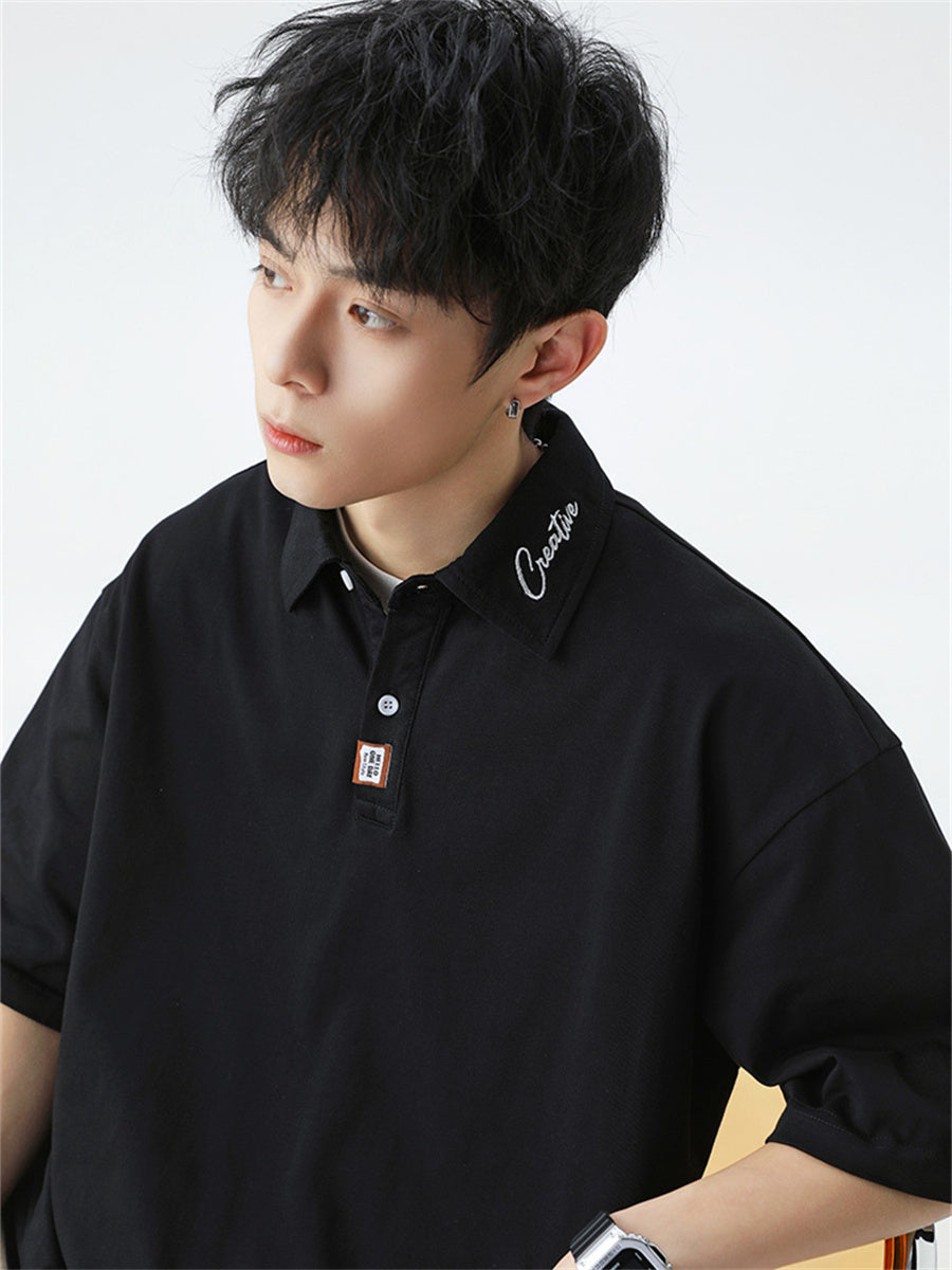 Liber SS Men's Letter Contrast Couple Embroidery T-shirt
