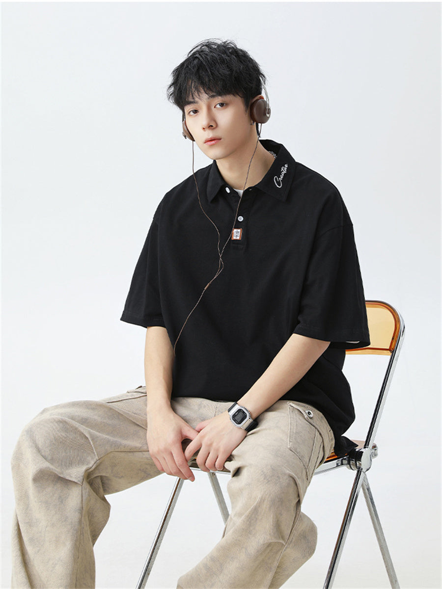 Liber SS Men's Letter Contrast Couple Embroidery T-shirt