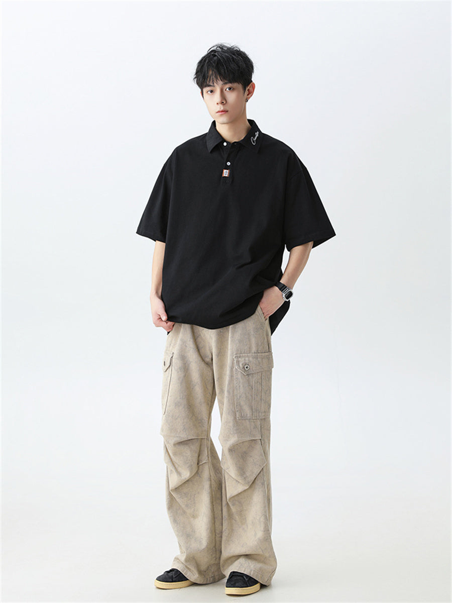 Liber SS Men's Letter Contrast Couple Embroidery T-shirt
