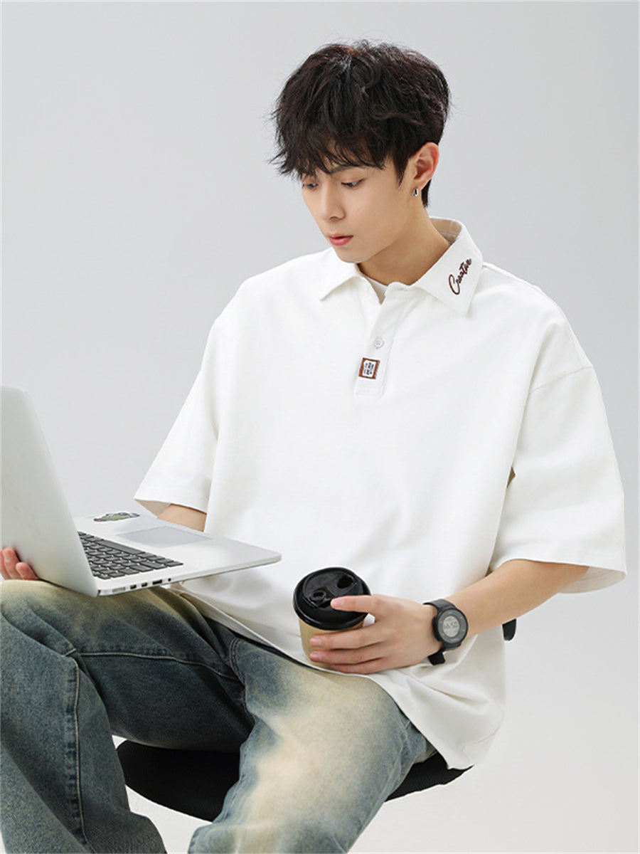 Liber SS Men's Letter Contrast Couple Embroidery T-shirt