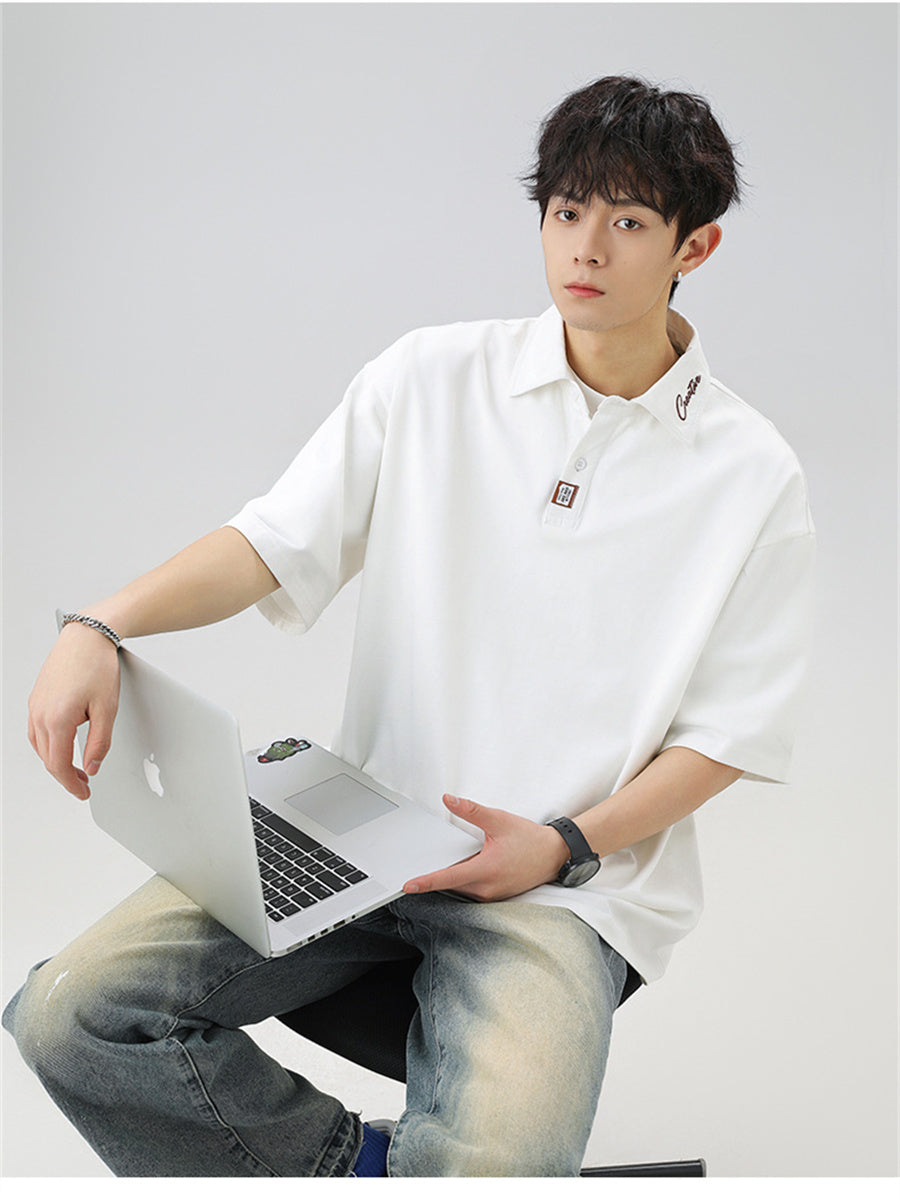 Liber SS Men's Letter Contrast Couple Embroidery T-shirt