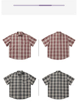 Liber SS Men's American Retro Contrast Plaid Smock Shirt