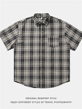 Liber SS Men's American Retro Contrast Plaid Smock Shirt