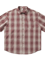 Liber SS Men's American Retro Contrast Plaid Smock Shirt