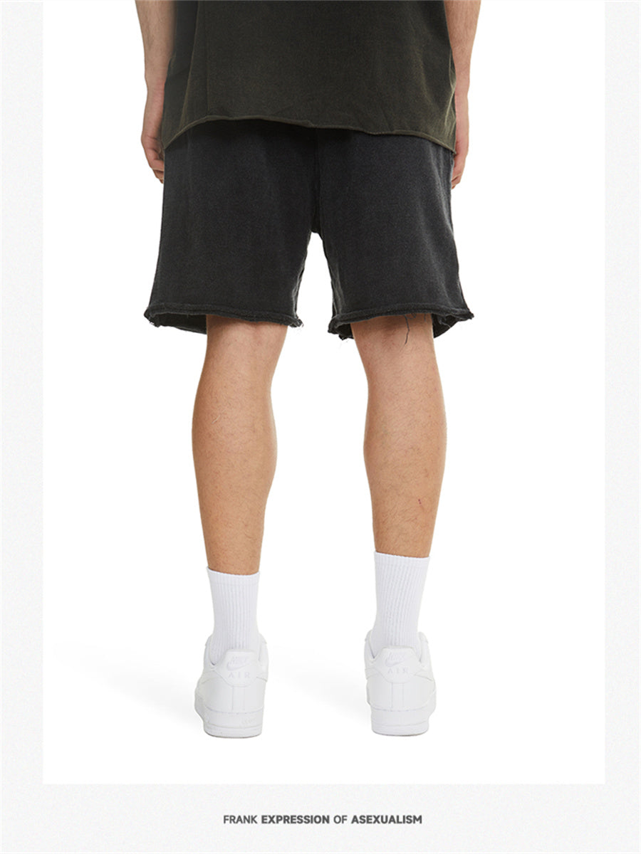 Liber SS men's solid color American retro distressed yeast washed shorts