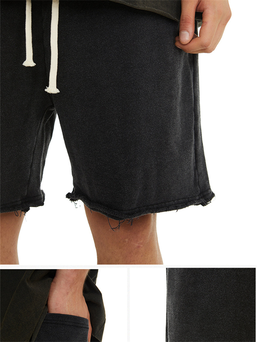Liber SS men's solid color American retro distressed yeast washed shorts