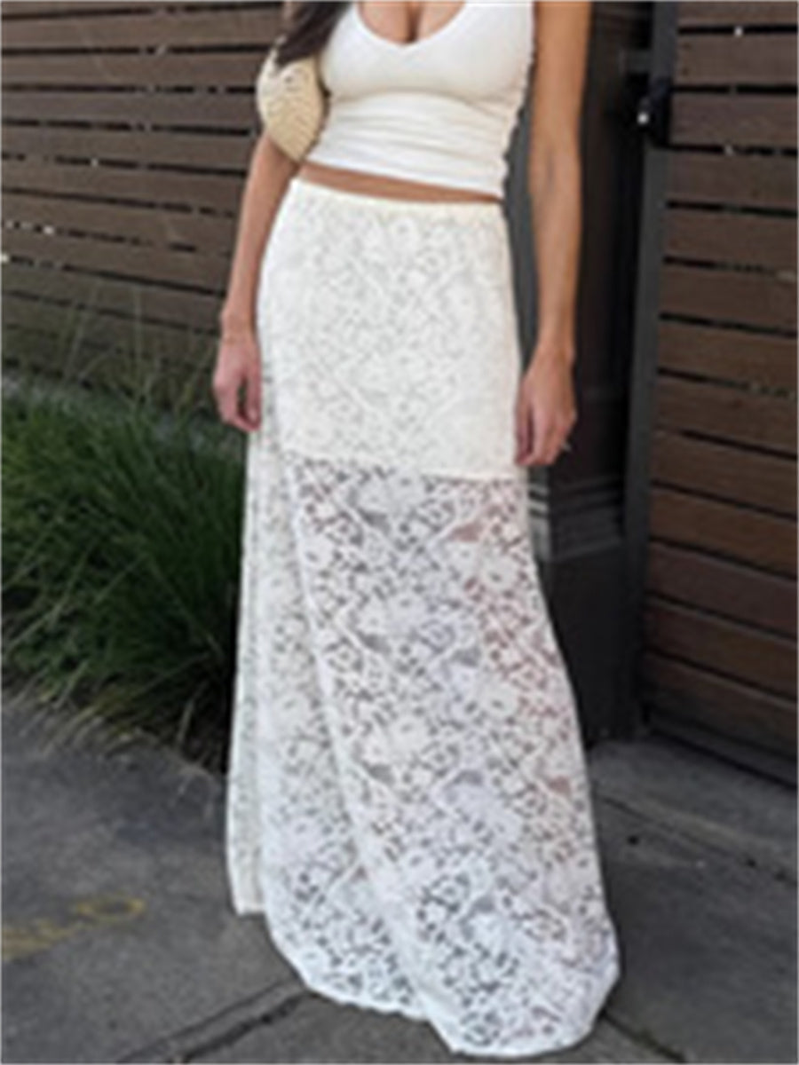 Liber Summer Women's Jacquard Hollow Lace Skirt