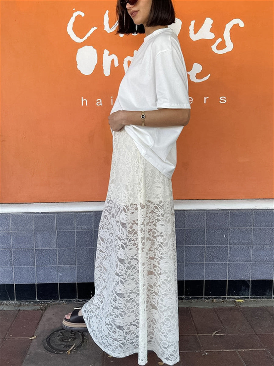 Liber Summer Women's Jacquard Hollow Lace Skirt