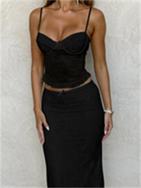 Liber summer women's lace sling slim hip long skirt suit