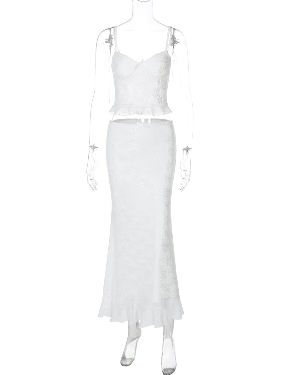 Liber summer women's lace sling slim hip long skirt suit