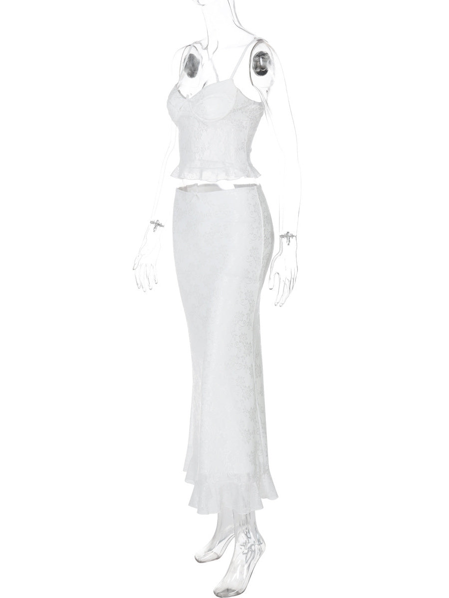 Liber summer women's lace sling slim hip long skirt suit