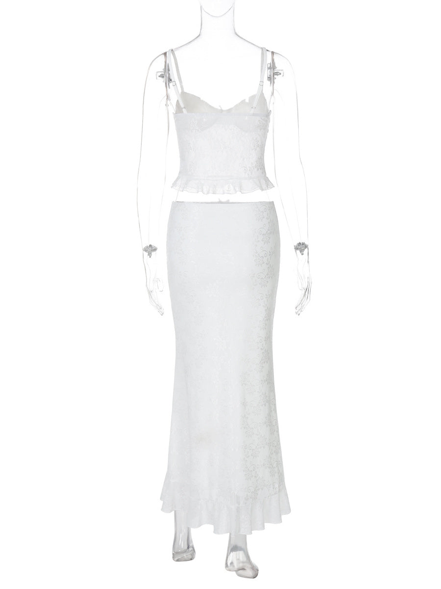 Liber summer women's lace sling slim hip long skirt suit