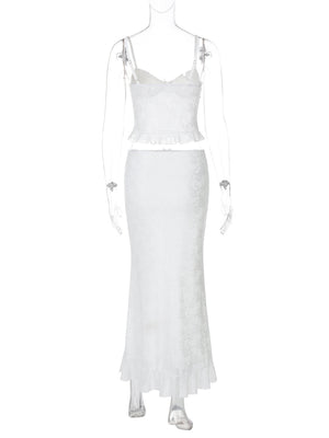 Liber summer women's lace sling slim hip long skirt suit