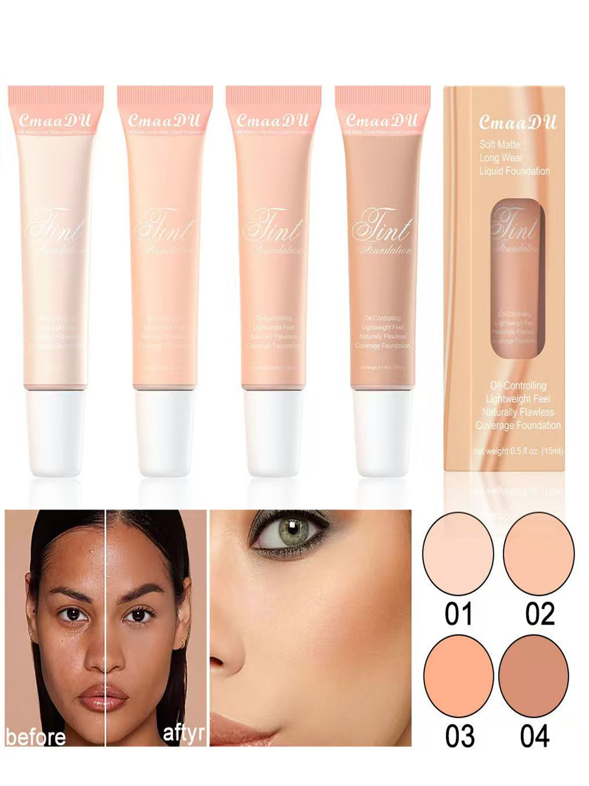 CmaaDU 4-color liquid foundation concealer liquid repair long-lasting concealer European and American