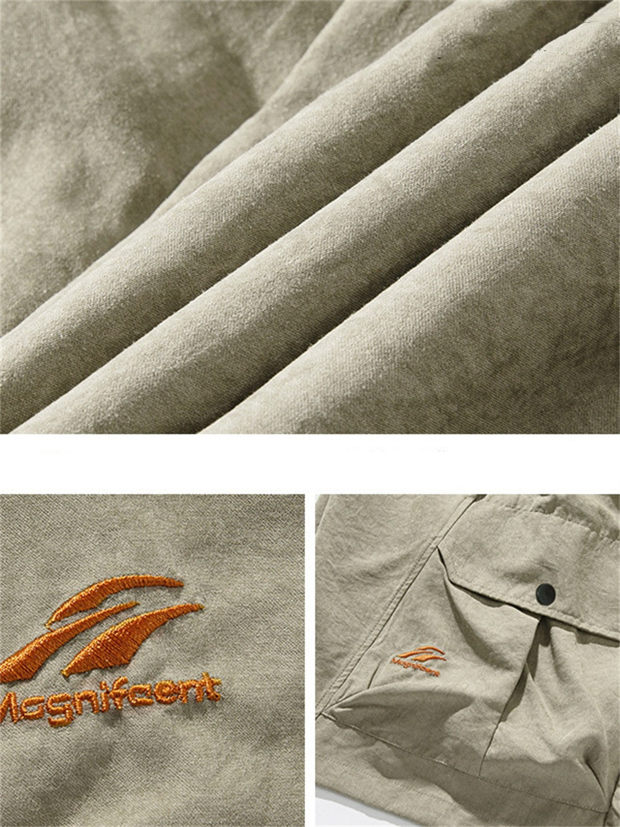Liber Summer Men's 3D Pocket American Retro Embroidery Shorts