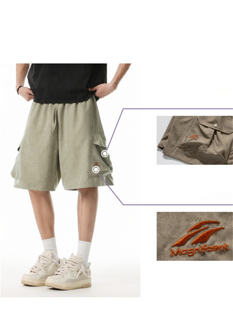 Liber Summer Men's 3D Pocket American Retro Embroidery Shorts