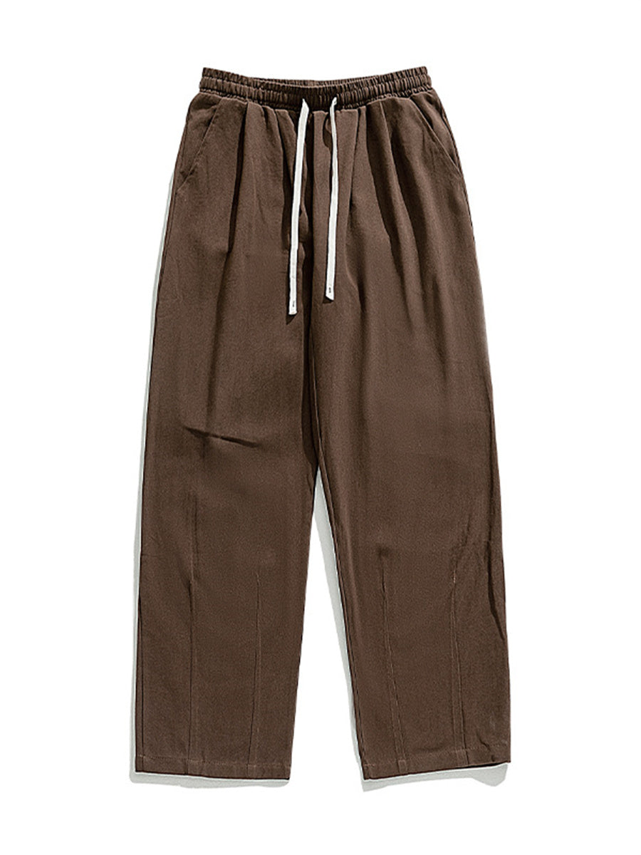 Liber Summer Men's Japanese Retro Double Pleated Trousers