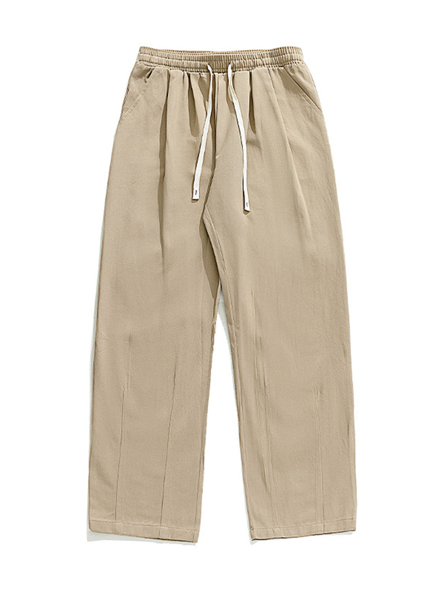 Liber Summer Men's Japanese Retro Double Pleated Trousers