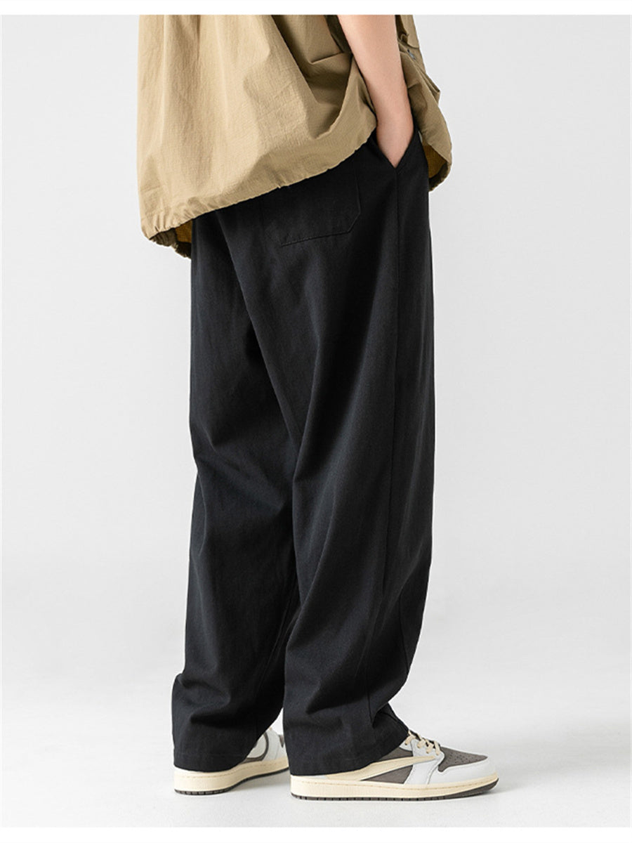 Liber Summer Men's Japanese Retro Double Pleated Trousers