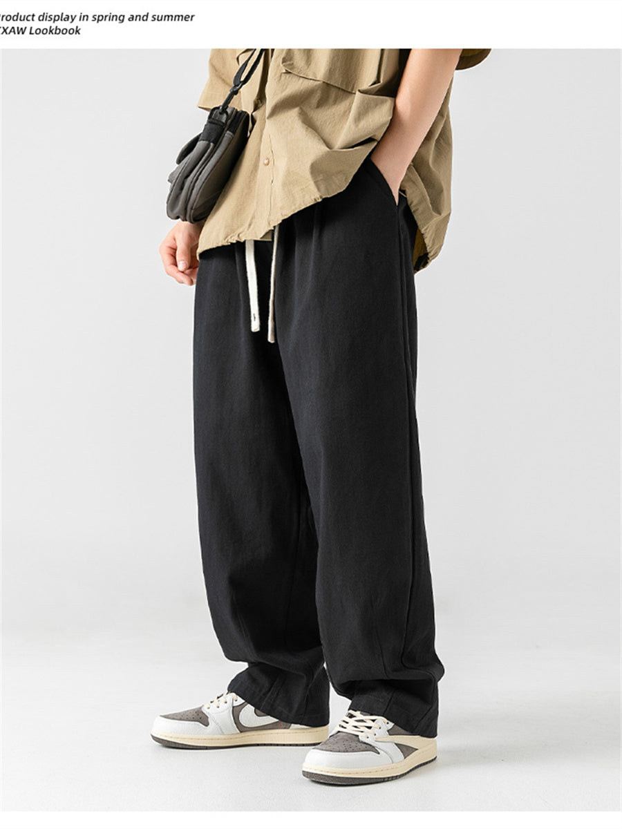 Liber Summer Men's Japanese Retro Double Pleated Trousers