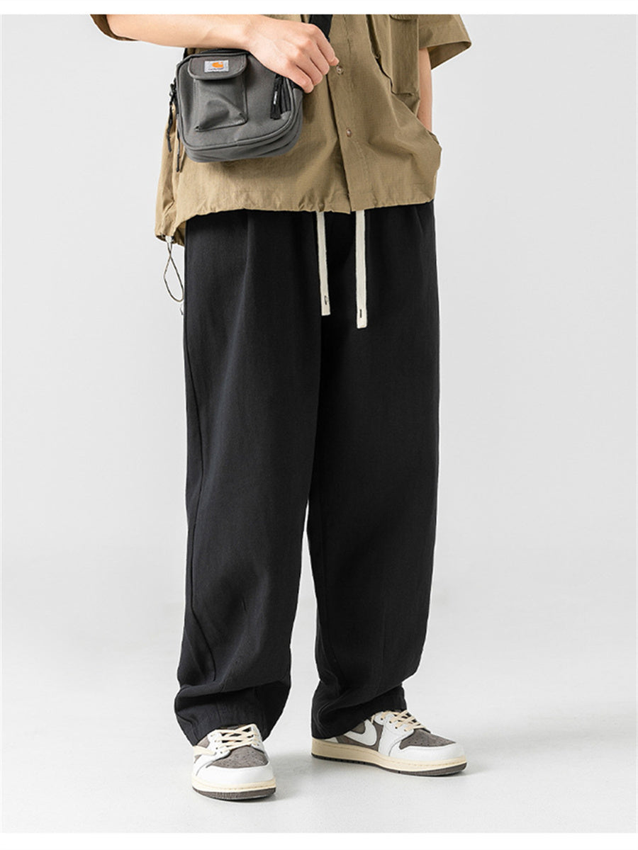 Liber Summer Men's Japanese Retro Double Pleated Trousers