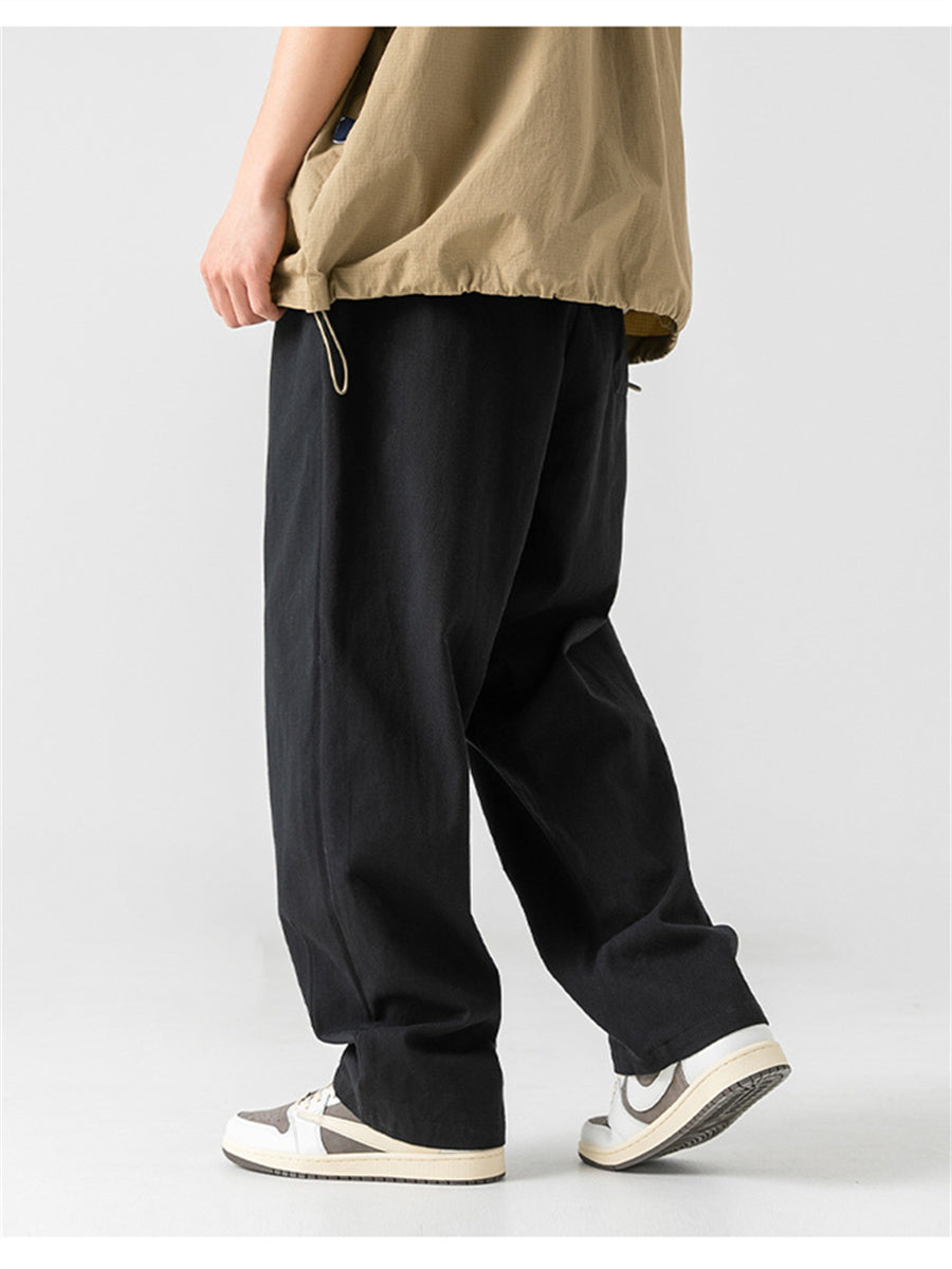 Liber Summer Men's Japanese Retro Double Pleated Trousers