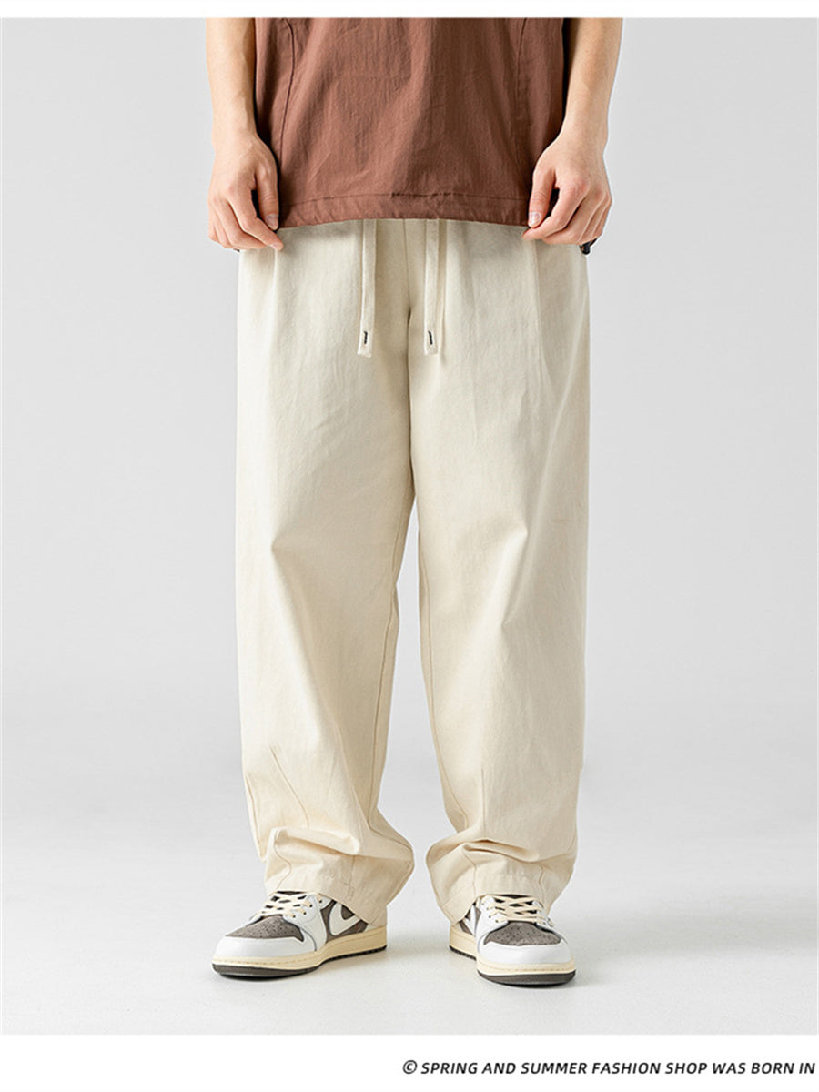 Liber Summer Men's Japanese Retro Double Pleated Trousers
