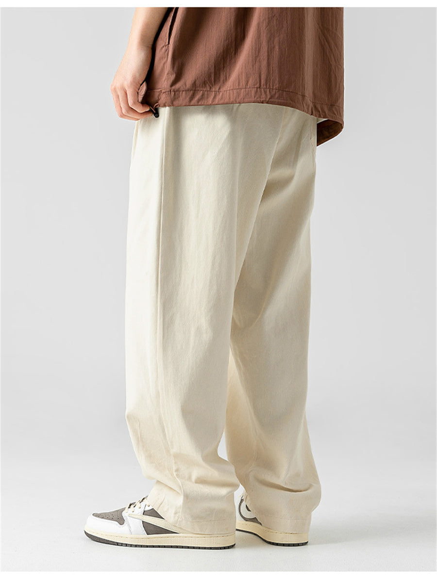 Liber Summer Men's Japanese Retro Double Pleated Trousers