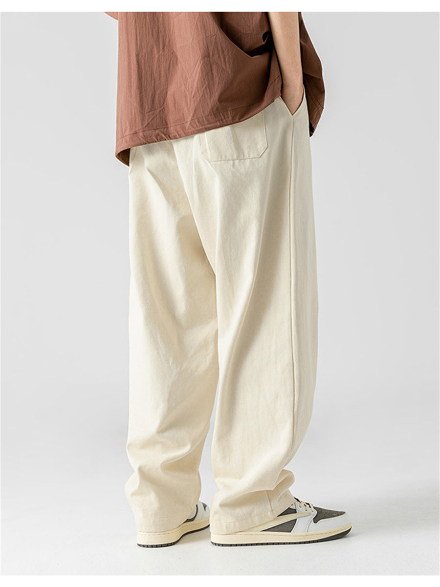 Liber Summer Men's Japanese Retro Double Pleated Trousers