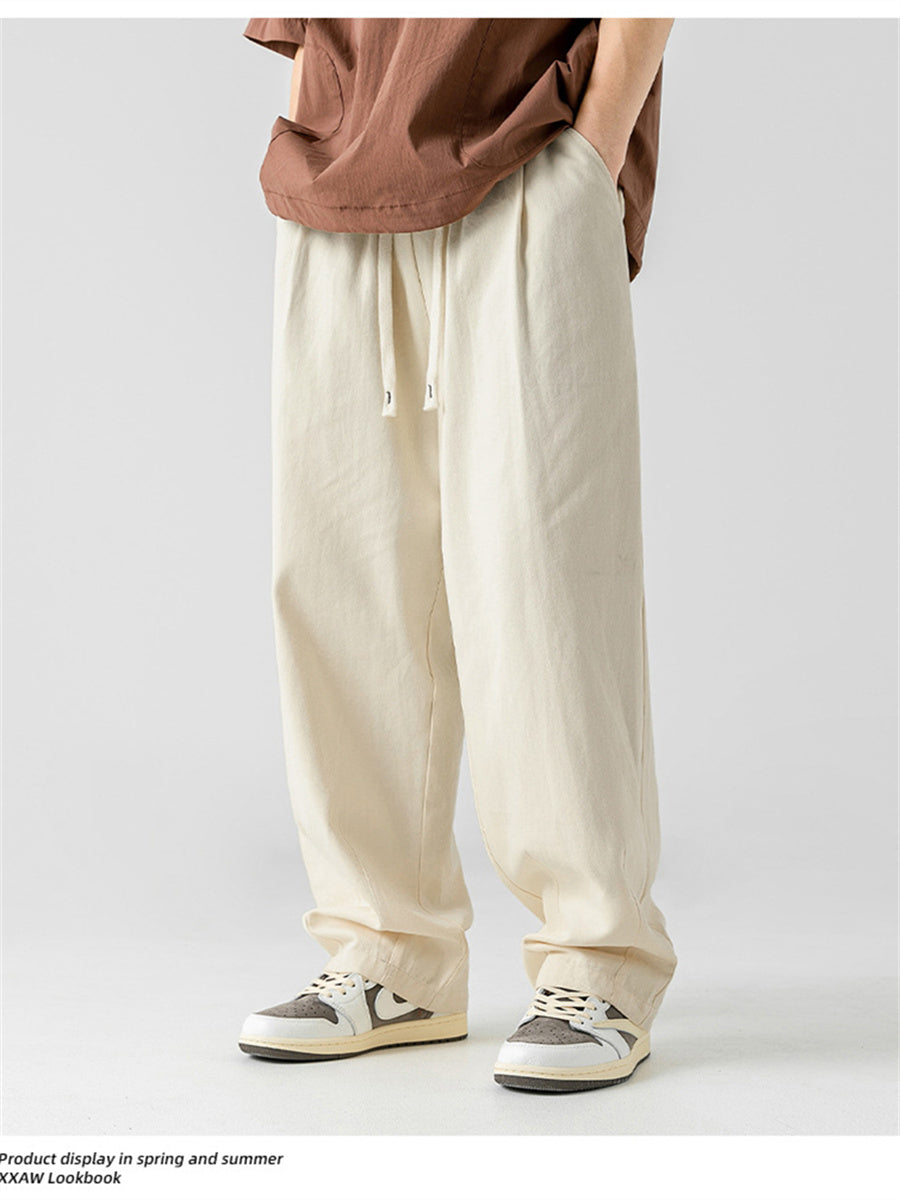Liber Summer Men's Japanese Retro Double Pleated Trousers