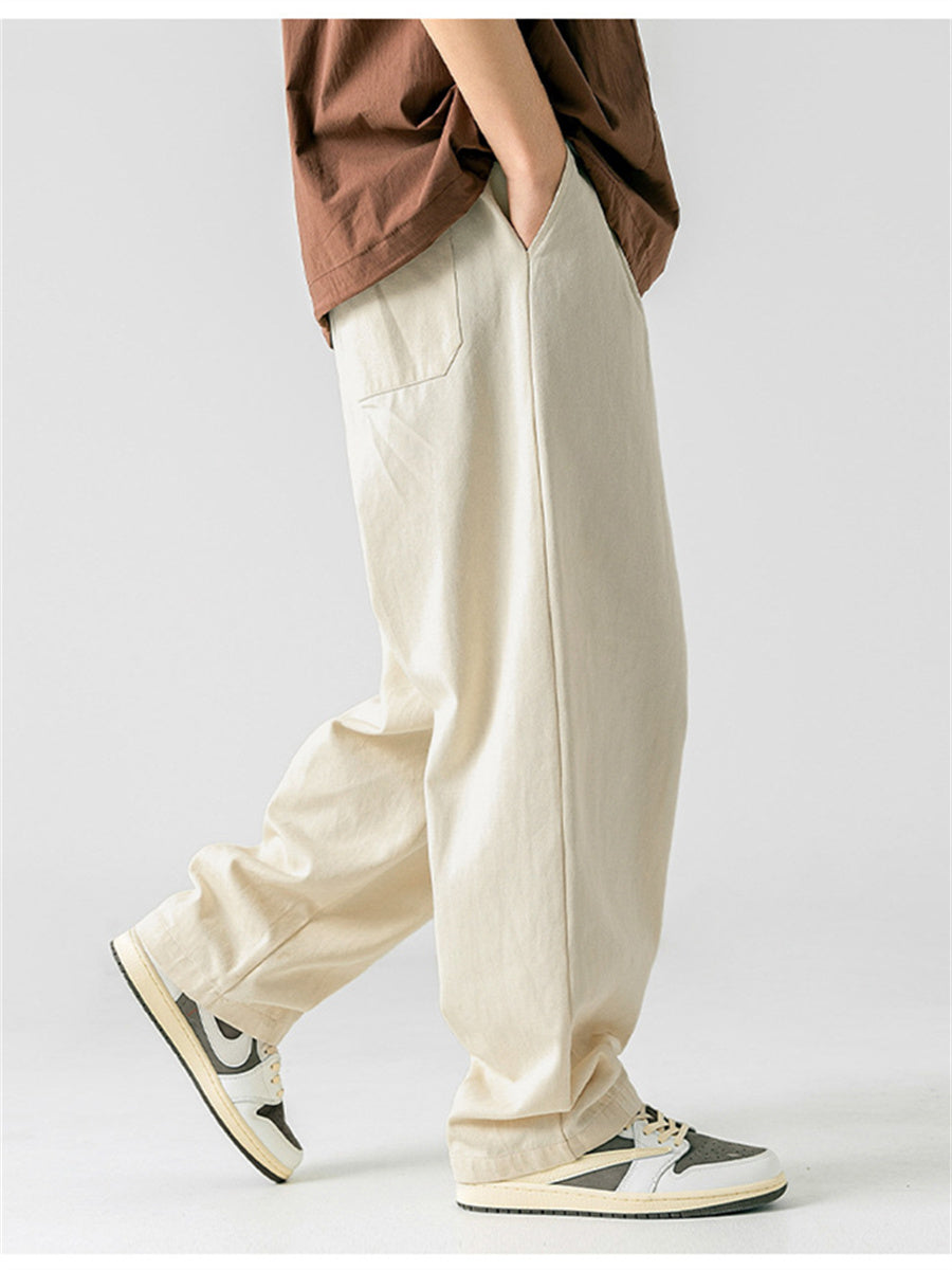 Liber Summer Men's Japanese Retro Double Pleated Trousers