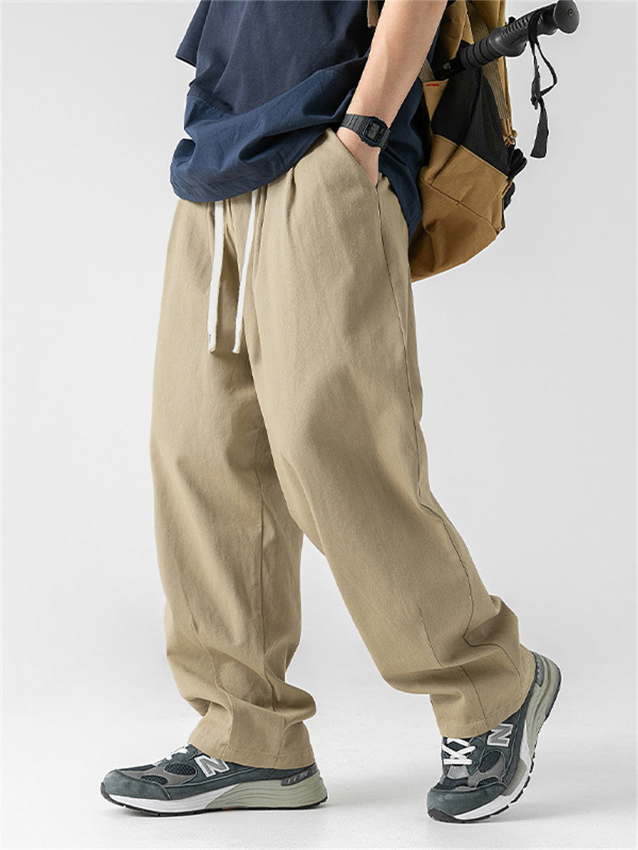Liber Summer Men's Japanese Retro Double Pleated Trousers