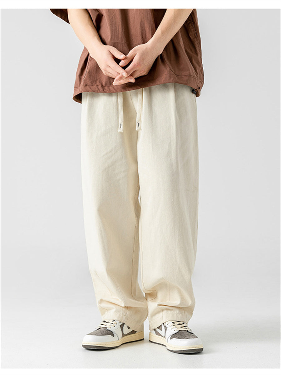Liber Summer Men's Japanese Retro Double Pleated Trousers