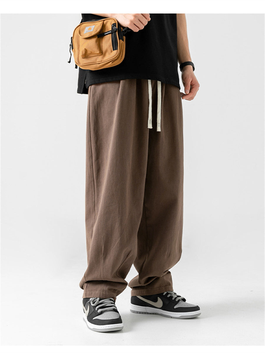Liber Summer Men's Japanese Retro Double Pleated Trousers