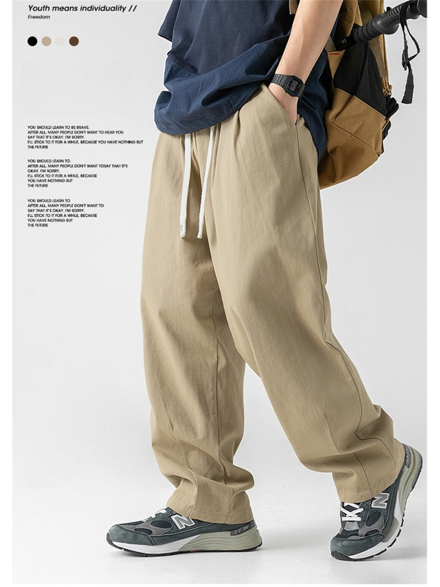 Liber Summer Men's Japanese Retro Double Pleated Trousers