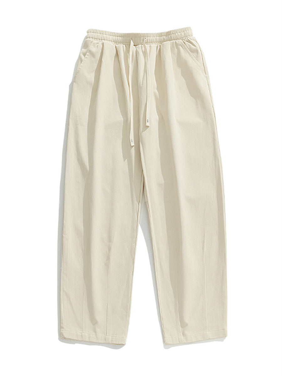 Liber Summer Men's Japanese Retro Double Pleated Trousers