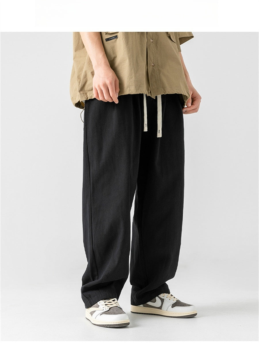 Liber Summer Men's Japanese Retro Double Pleated Trousers