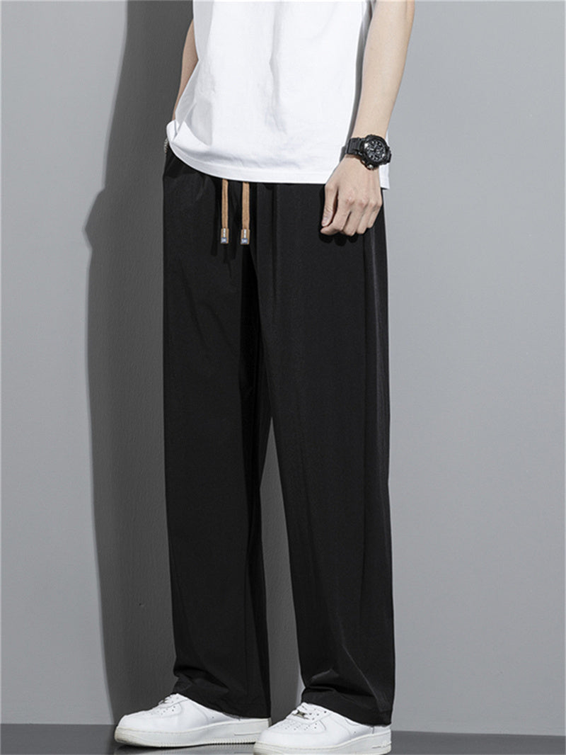Liber Summer Men's Solid Drawstring Embroidered Trousers